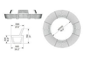 Banc circulaire fines lames bois R1000 LYON plan