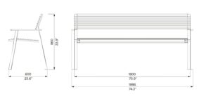 Banc tout métal accoudoirs 1800mm ALÈS plan