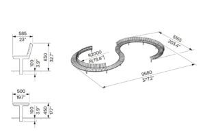 banc courbe avec et sans dossiers NOIRMOUTIER plan
