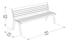 Banc bois lattes étroites LES ANGLES plan