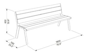 Banc bois lattes larges UZÈS plan