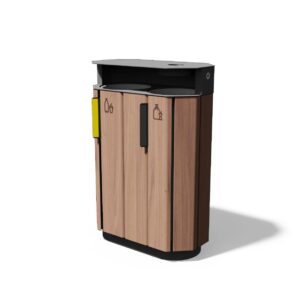Corbeille tri sélectif 2 flux avec couvercle cendrier TIGNES.