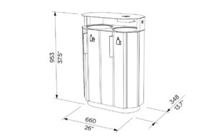 Corbeille tri sélectif 2 flux avec couvercle cendrier TIGNES plan