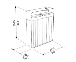Tri sélectif bois et acier double flux avec cendrier CIBOURE plan