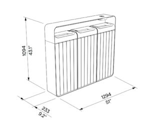 Tri sélectif bois triple flux de 45L avec cendrier AGNOS plan