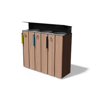 Corbeille bois tri sélectif 3 x 38L avec cendrier BÉZIERS