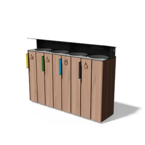 Corbeille de tri 4 flux 38L bois acier avec cendrier LODÈVE