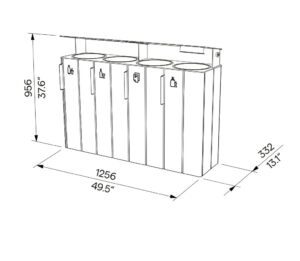 Corbeille de tri 4 flux 38L bois acier avec cendrier LODÈVE plan