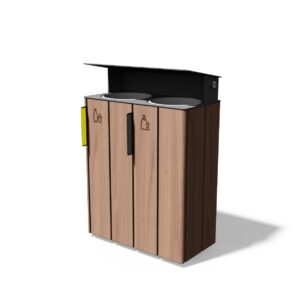 Corbeille de tri sélectif bois 2 flux 38L avec couvercle de protection OCTON