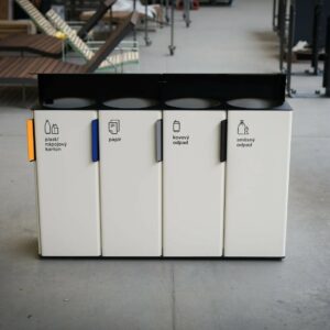 Corbeille tri sélectif tout acier avec protège pluie 4 flux AGDE