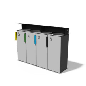 Corbeille tri sélectif tout acier avec protège pluie 4 flux AGDE (4)