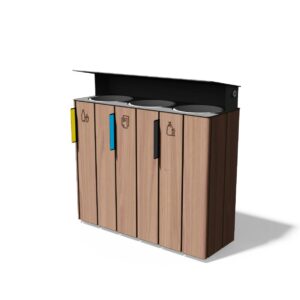 Tri sélectif bois 3 flux 38L avec couvercle AVÈNE