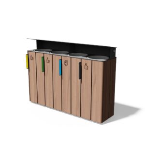 Tri sélectif bois 4x38L avec protège pluie MAUGUIO