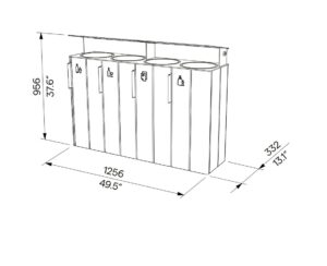 Tri sélectif bois 4x38L avec protège pluie MAUGUIO plan