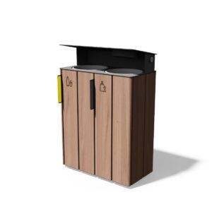 Tri sélectif robuste en bois 2 flux x 38L avec couvercle et cendrier