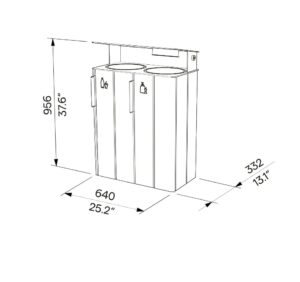Tri sélectif robuste en bois 2 flux x 38L avec couvercle et cendrier plan