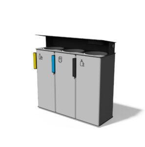 Tri sélectif tout acier avec protège pluie et cendrier 3 flux de 38L GIGNAC