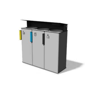 Tri sélectif tout acier avec protège pluie et cendrier 3 flux de 38L GIGNAC