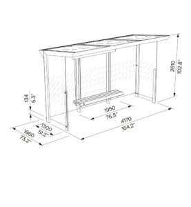 Abribus L4170mm avec parois latéales et banc et toit vert STAINS (2)