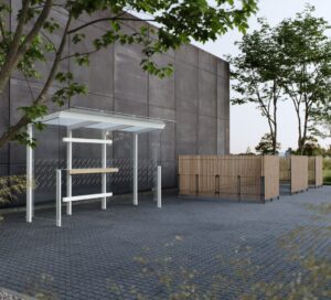 Abri fumeurs L4170mm avec cendrier et toit vitré VINCENNES(4)