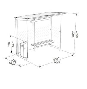 Abribus L2800mm avec banc et corbeille intégrés et parois latérales MONTFERMEIL (2)
