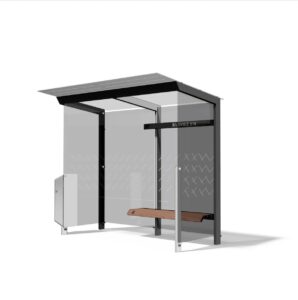 Abribus L2800mm avec banc et corbeille intégrés et parois latérales MONTFERMEIL