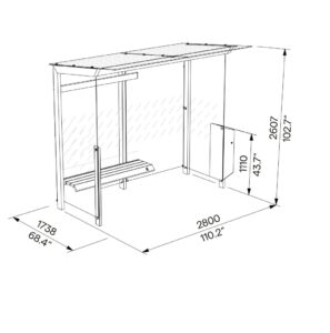 Abribus L2800mm avec banc et corbeille intégrés et parois latérales MONTFERMEIL (4)
