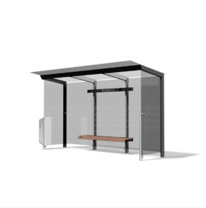 Abribus L4170mm avec banc et corbeille intégrés et 2 parois latérales DUGNY