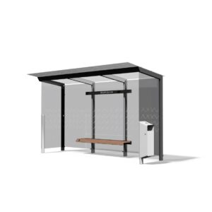 Abribus L4170mm avec banc et corbeille intégrés et 2 parois latérales DUGNY