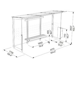 Abribus L4170mm avec banc et corbeille intégrés et 2 parois latérales DUGNY (4)