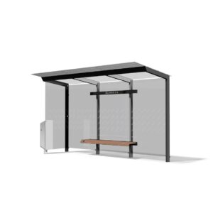 Abribus L4170mm avec banc et corbeille intégrés et paroi latérale VILLEMOMBLE