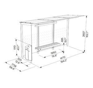 Abribus L4170mm avec banc et corbeille intégrés et paroi latérale VILLEMOMBLE(2)