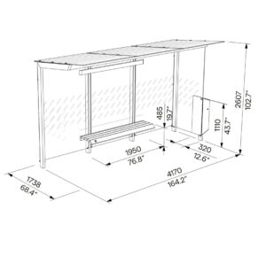 Abribus L4170mm avec banc et corbeille intégrés et paroi latérale VILLEMOMBLE(4)