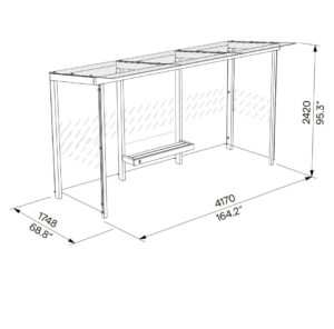 Abribus L4270mm avec banc et parois latérales CLAMART (2)