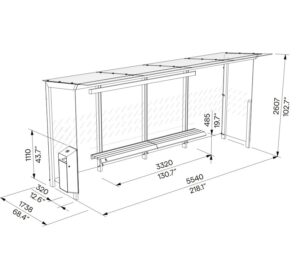 Abribus L5540mm avec banc corbeille et 2 parois latérales LE BOURGET (2)