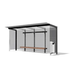 Abribus L5540mm avec banc corbeille et 2 parois latérales LE BOURGET