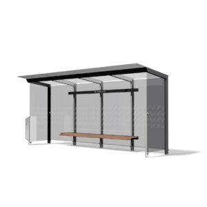 Abribus L5540mm avec banc corbeille et 2 parois latérales LE BOURGET