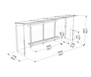 Abribus L5540mm avec banc corbeille et 2 parois latérales LE BOURGET (4)