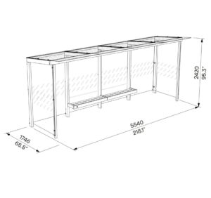Abribus tout vitré L5540mm parois latérales et banc double BAGNEUX (2)