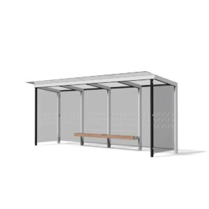Abribus tout vitré L5540mm parois latérales et banc double BAGNEUX
