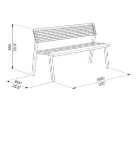 Banc 1500mm dossier acier assise bois MILHAUD (2)