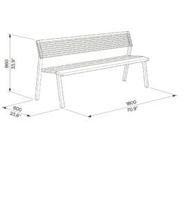 Banc 1800mm dossier acier assise bois LE GARN (2)