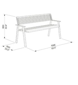 Banc L1500mm acier bois avec accoudoirs MASSANES (2)