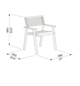 Fauteuil avec accoudoirs dossier acier et assise bois SABRAN (2)