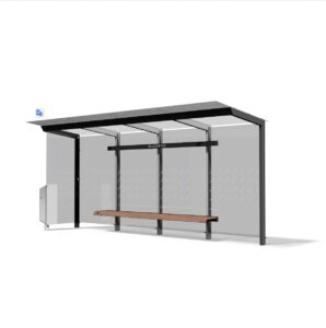 Grand abribus avec corbeille intégrée sur paroi latérale LA COURNEUVE