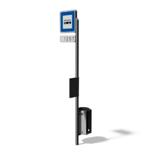 Panneau Arrêt de bus sur poteau avec corbeille intégré COUBRON