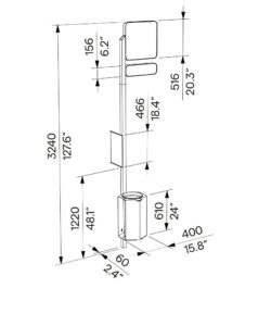 Panneau Arrêt de bus sur poteau avec corbeille intégré COUBRON(5)