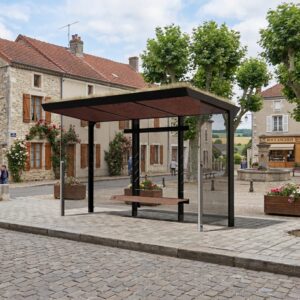 Abribus L4170mm avec parois latéales et banc et toit vert STAINS