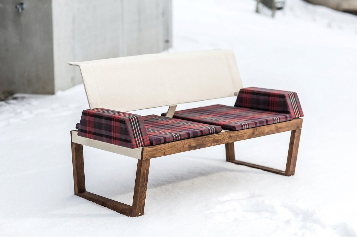 Banc bois avec dossier et accoudoirs en tissu CONCA