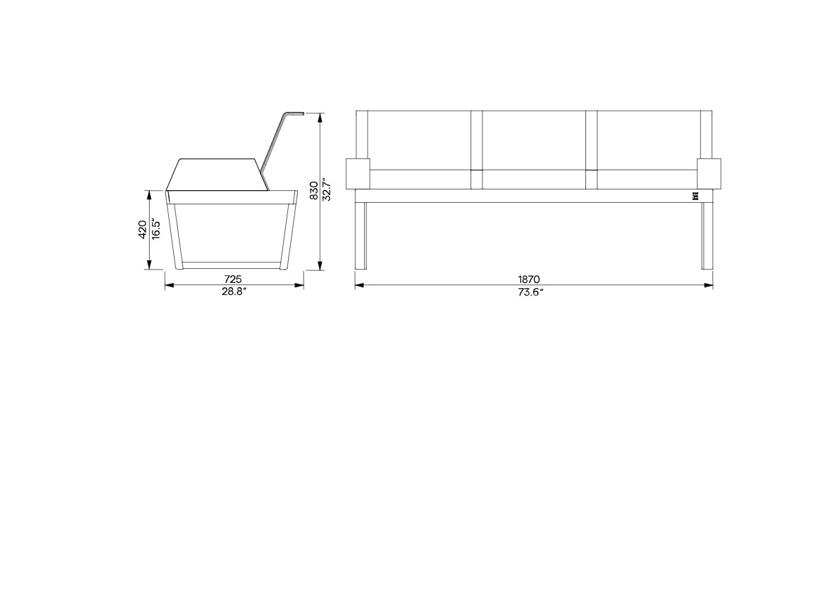 Banc bois avec dossier et accoudoirs en tissu CONCA